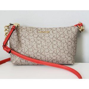 Calvin Klein Monogram Logo Women’s Crossbody Bag Beige & Orange